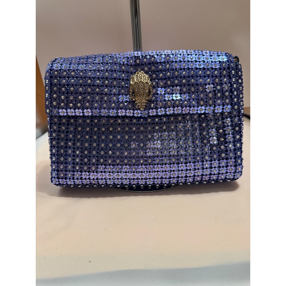 Kurt Geiger London Small Party Flower Shoulder Bag Mid Blue Sequin Crystal New